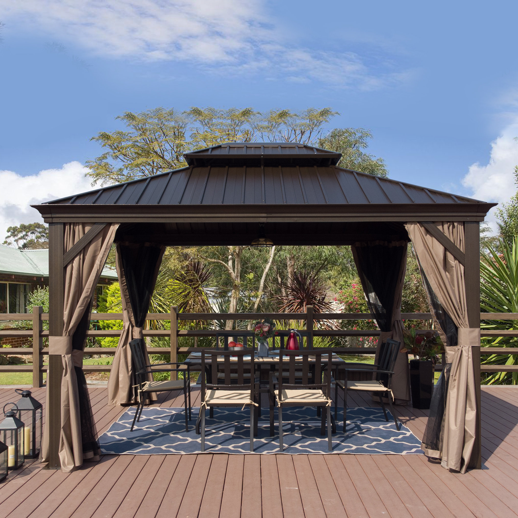 Kozyard Alexander 10ftx12ft Dark Brown Double Roof Hardtop Gazebo